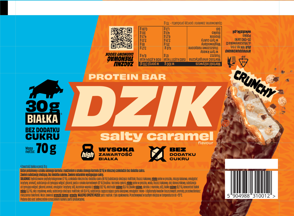 WK Dzik Baton Proteinowy - 70g - Słony Karmel - obrazek 3