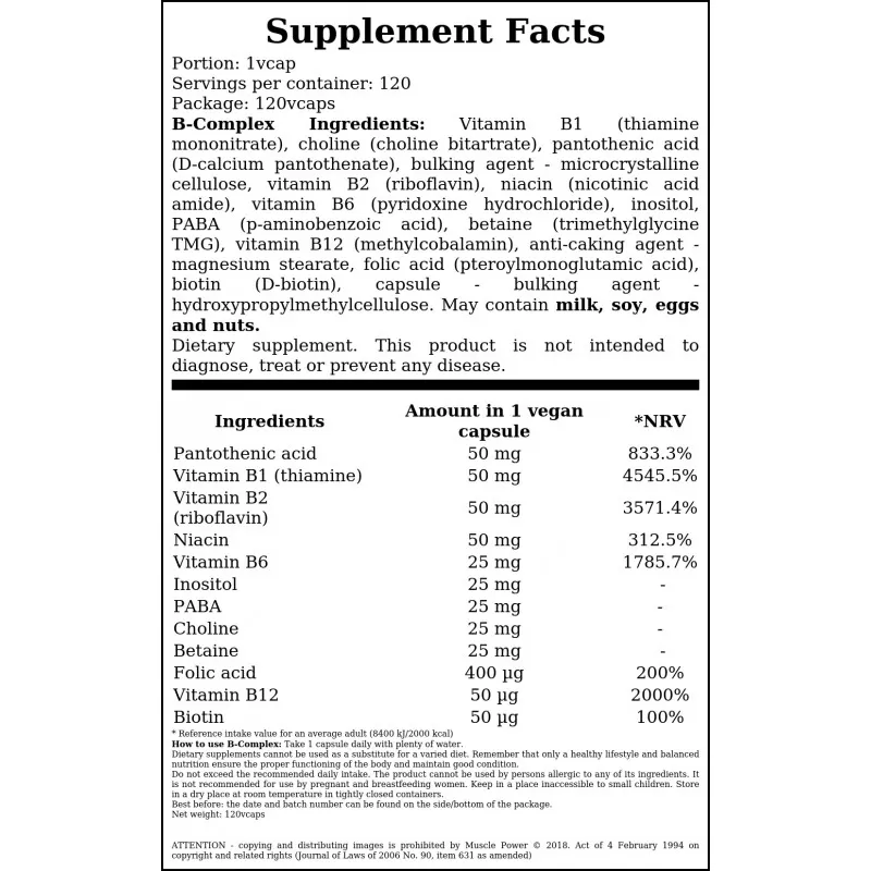 Hiro Lab Witamina B Comlex - 120vcaps - obrazek 3
