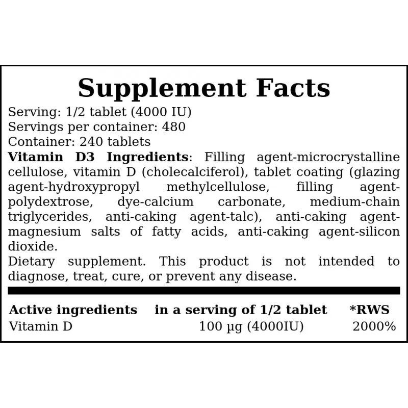 Hiro Lab Witamina D3 8000 IU - 240tabs - obrazek 3
